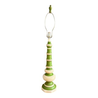 Mid Century Large Staked Green and Cream Ceramic Table Lamp For Sale