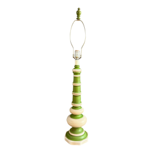 Mid Century Large Staked Green and Cream Ceramic Table Lamp