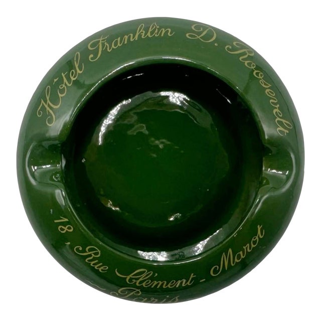 Vintage Hotel Franklin D. Roosevelt Paris Green Ceramic Ashtray For Sale