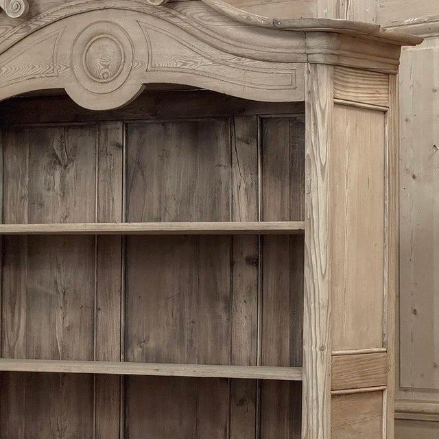 19th Century French Normandy Louis Philippe Period Stripped Pine Buffet À Deux Corps ~ Bookcase For Sale - Image 9 of 18