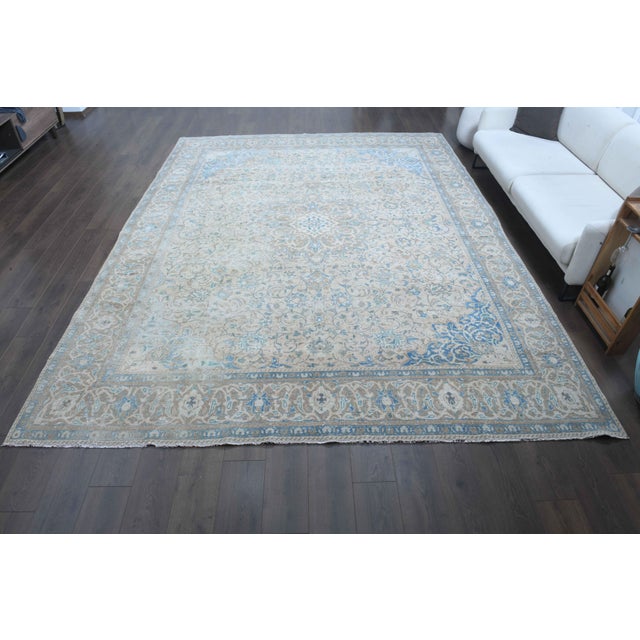 Persian 1970s Vintage Persian Handmade Wool Cotton Beige Area Rug For Sale - Image 3 of 11