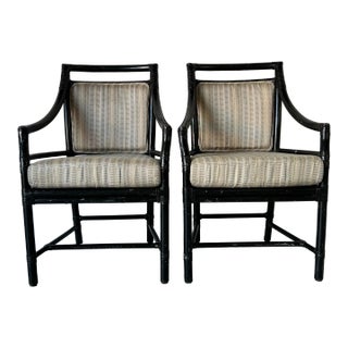 McGuire Rattan Leather Target Accent - Dining Chairs - a Pair For Sale