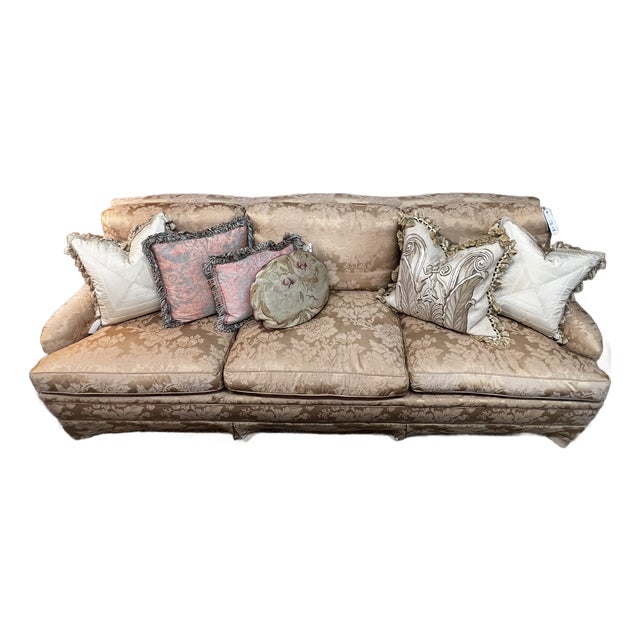 Mid 20th Century Kittinger Damask 3 Cushion London Style Sofa For Sale