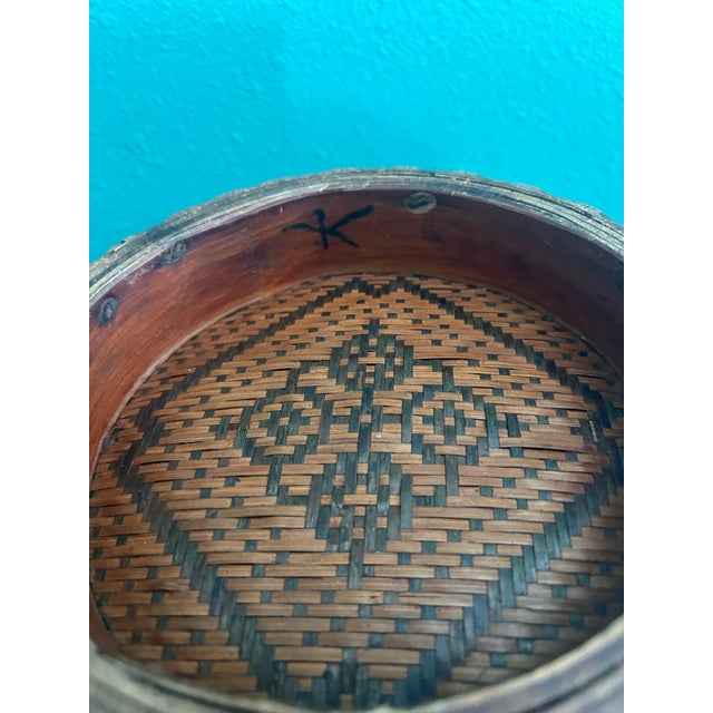 Brown Antique Chinese Finely Woven Bamboo Basket With Carved Floral Collar, Early 20th Century For Sale - Image 8 of 10