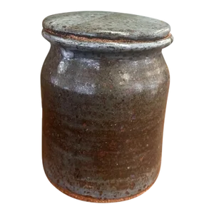 Vintage Stamped Stoneware Jar With Lid