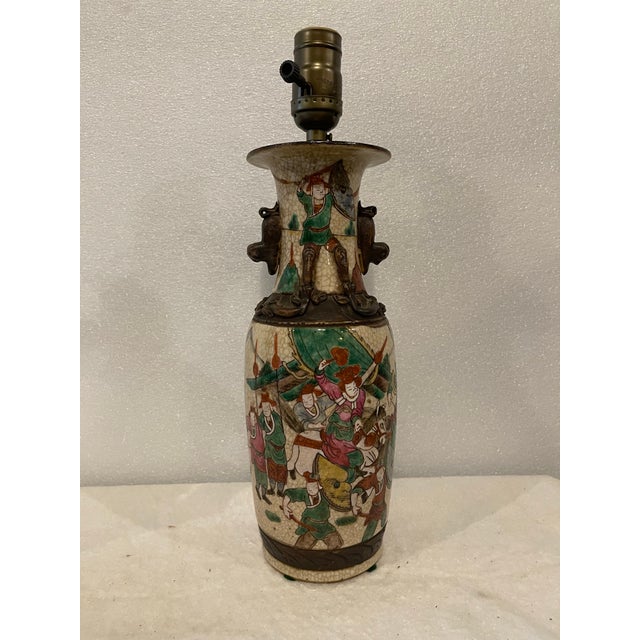 Pair of Antique Chinese Nanking Famille Verte Vases Mounted as Lamps For Sale - Image 6 of 7