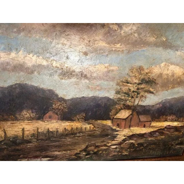 Wood 1930s Signed Alice LeFevre Oil on Board of Pastoral New England For Sale - Image 7 of 13