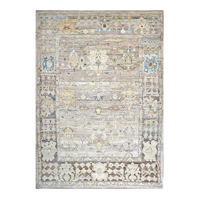 21st Century Turkish Oushak Wool 9x13 Charcoal, Tan & Blue Handmade Area Rug #1144139 For Sale