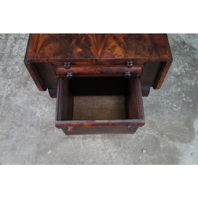 Wood Antique American Empire Crotch Mahogany Drop Leaf Sewing Work Side Table Cabinet For Sale - Image 7 of 14