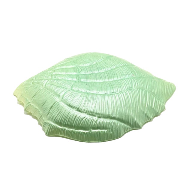Green 15-Inch Vintage Celery Green Shell Glass Bowl For Sale - Image 8 of 10