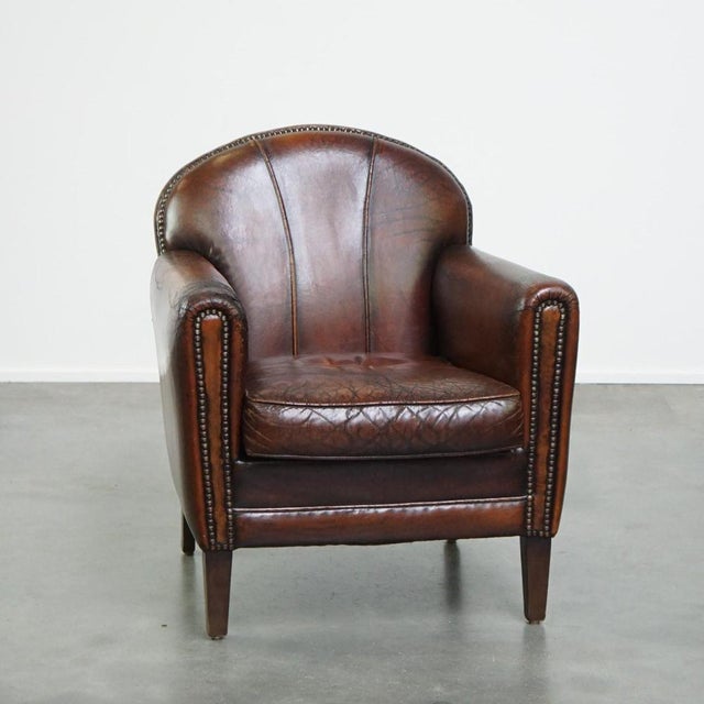 Vintage Armchair in Patinated Sheep Leather For Sale - Image 14 of 14