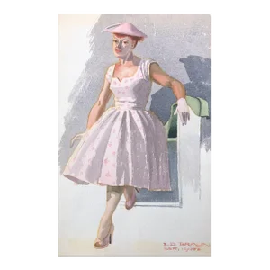 1956 Mid-Century Portrait Painting of Lady by Braun