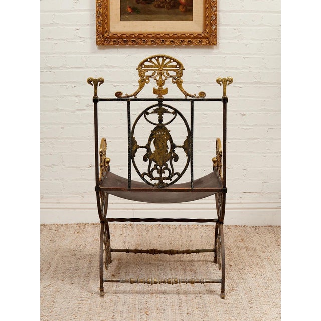 Metal Fireside Antique Chair With Wrought Iron and Cast Brass For Sale - Image 7 of 9