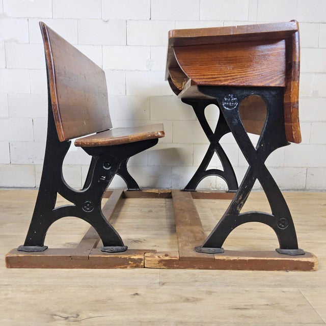Vintage Dutch School Bench and Desk, 1920s, Set of 2 For Sale - Image 12 of 18