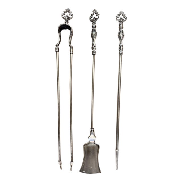Antique French Steel Ornate Fire Tools, Set of 3 For Sale