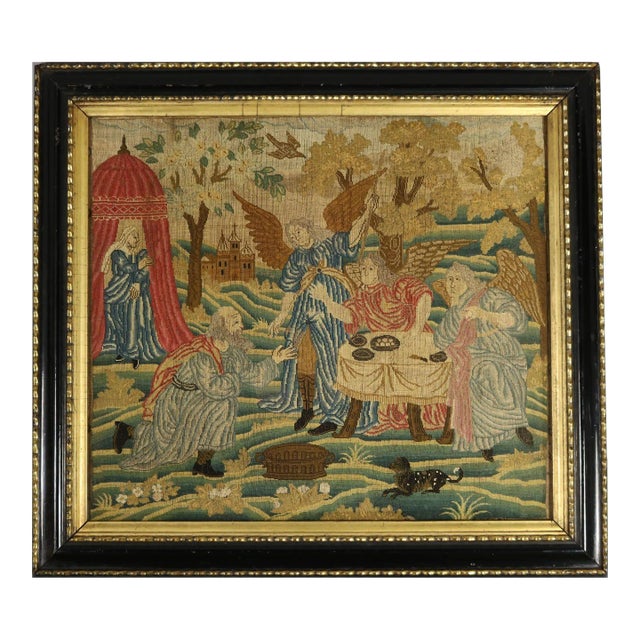 Early 18th Century Needlework Picture Depicting Angels For Sale