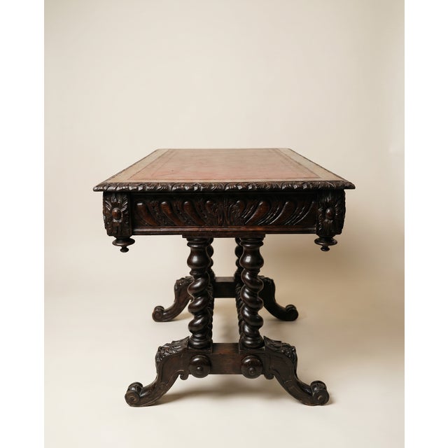 Antique English Jacobean Revival Carved Oak Library Writing Table by Hobbs & Co. London For Sale - Image 12 of 12