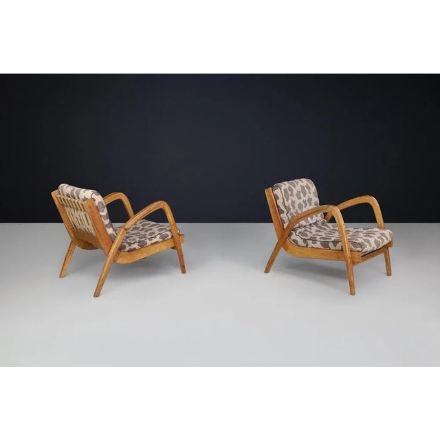 Textile Curved Easy Chairs in Ash with Original Upholstery by Jan Vaněk, Cz, 1950s, Set of 2 For Sale - Image 7 of 11
