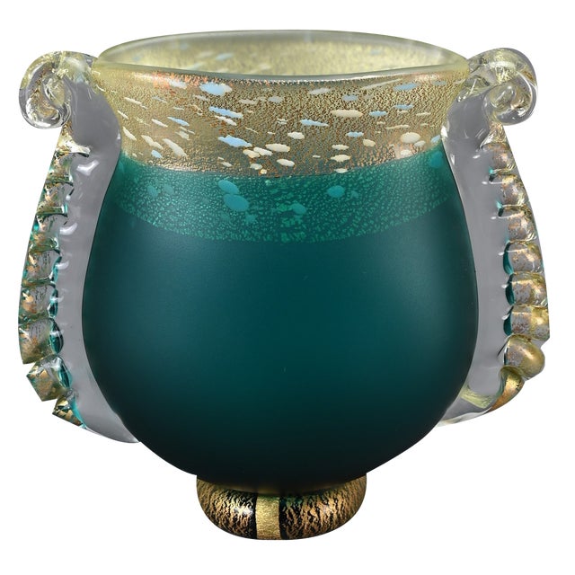 Japanese Green Art Glass Vase by Kuniaki Kuroki, 1990s For Sale