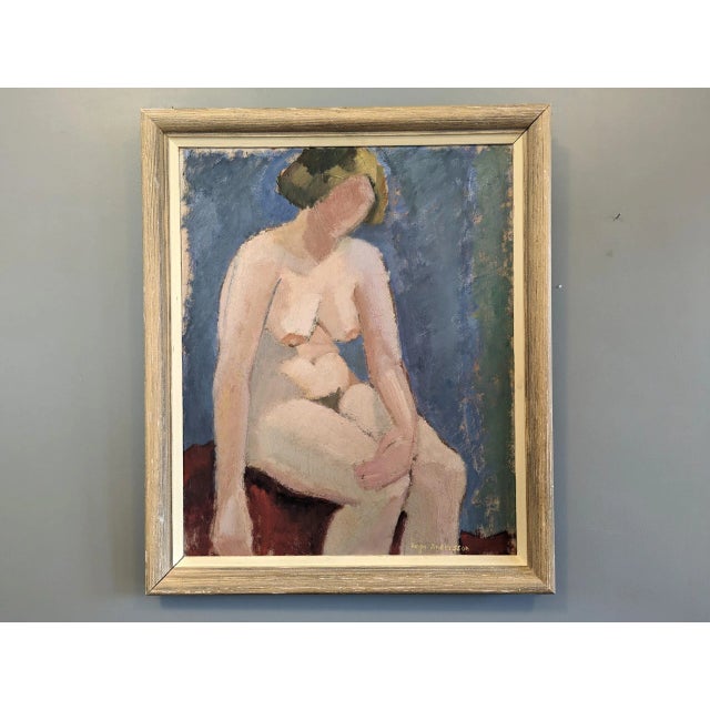 ANGELA Size: 69 x 58 cm (including frame) Oil on Board A brilliantly executed mid-century modernist style figurative nude...