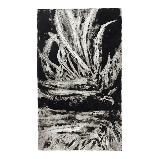 Vintage Abstract Black & Gray Botanical Etching For Sale