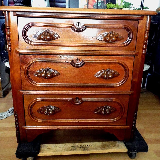 1871 Antique Walnut Carved Pear Pull Handle Nightstand Chairish