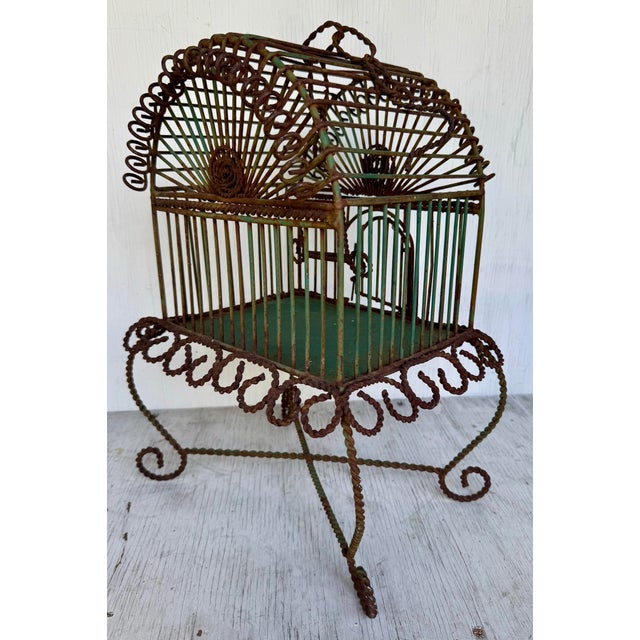 Vintage Hanging Iron Super Cute Bird Cage Boho Chic For Sale - Image 4 of 10
