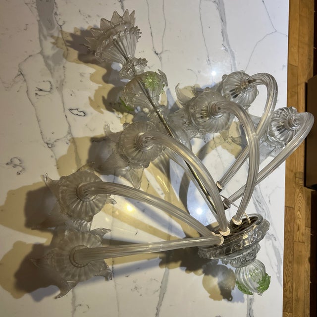 1960s Venetian Italian Green Murano Glass Flower and Leaves Chandelier For Sale In New York - Image 6 of 8