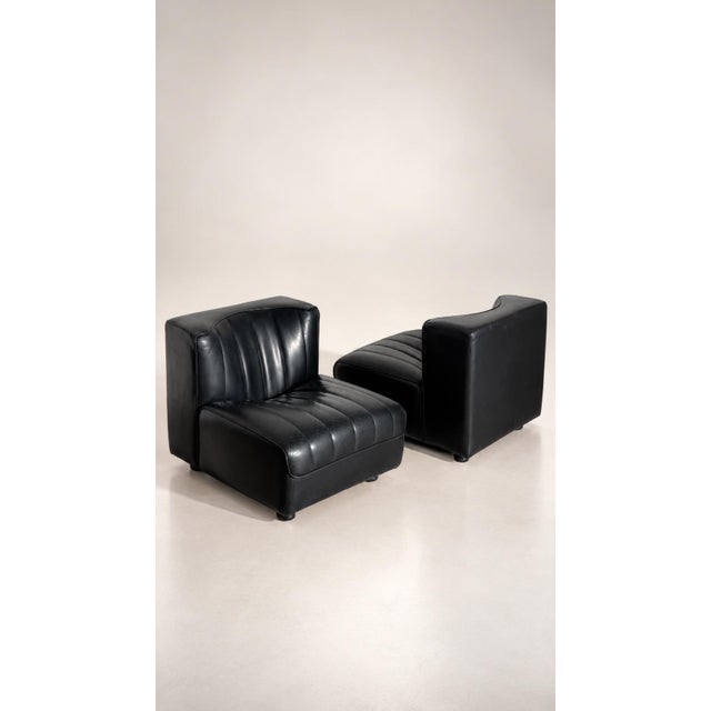 Black Leather 9000 Modular Sofa by Tito Agnoli for Mobilier International, 1975, Set of 2 For Sale - Image 12 of 18