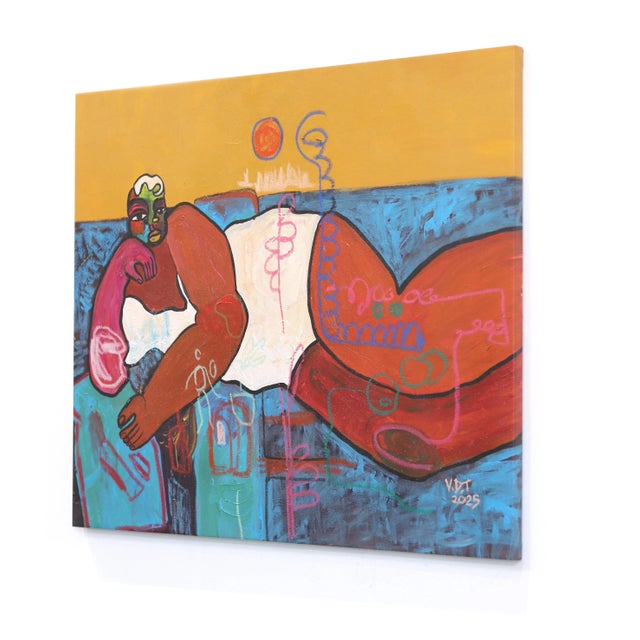 Bed Rotting I - Expressive Abstract Colorful Figurative Cubist Portrait Painting Original Artwork by Valerie Etitinwo For Sale In Los Angeles - Image 6 of 8