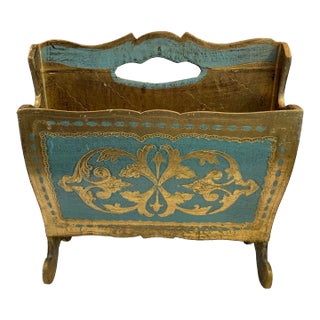 Vintage Italian Gilt Wood Magazine Rack For Sale