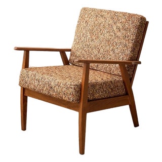 Vintage Mid-Century Modern Walnut Armchair in Textured Brown Upholstery For Sale