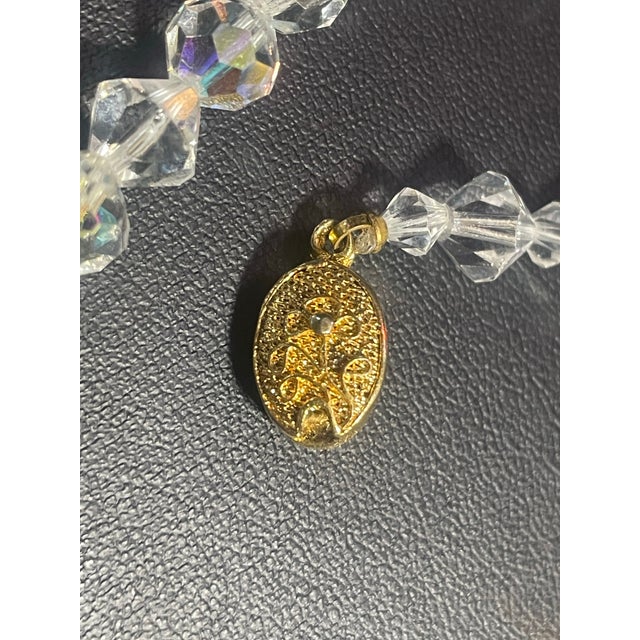 Mid-Century Modern MCM Graduated Aurora Borealis Necklace With Riveted Filigree Box Clasp For Sale - Image 3 of 6