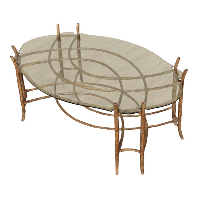 Late 20th Century Glass Top Faux Bois Coffee Table For Sale