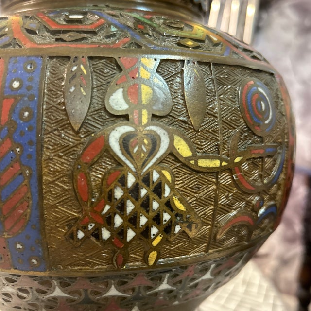 Antique Japanese Champleve Enamel & Bronze Urn Style Table Lamp For Sale - Image 9 of 10