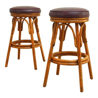 Mid-Century Modern Rattan Swivel Bar Stools For Sale
