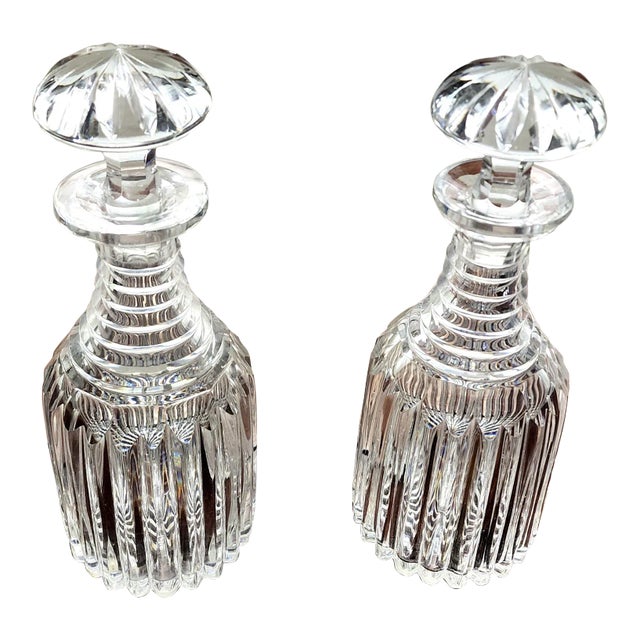 Beautiful Antique William IV English Fine Lead Cut Crystal Spirit Decanters - Pair. For Sale