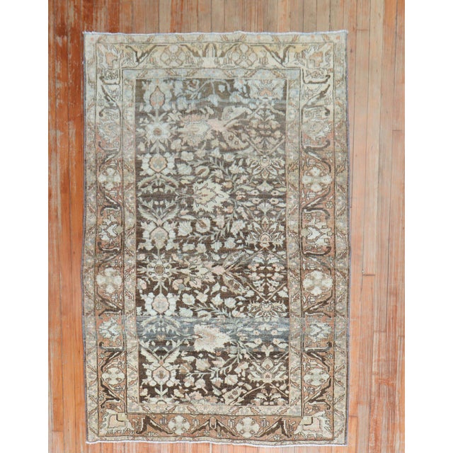 Early 20th-century Persian Square Bidjar rug in predominantly brown. Measures: 3' 8'' x 5' 9''.