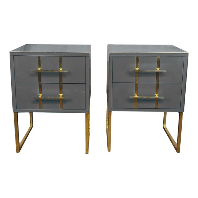 Italian Nightstands with Murano Opaline Glass from Justfurnituress SRL, Set of 2 For Sale