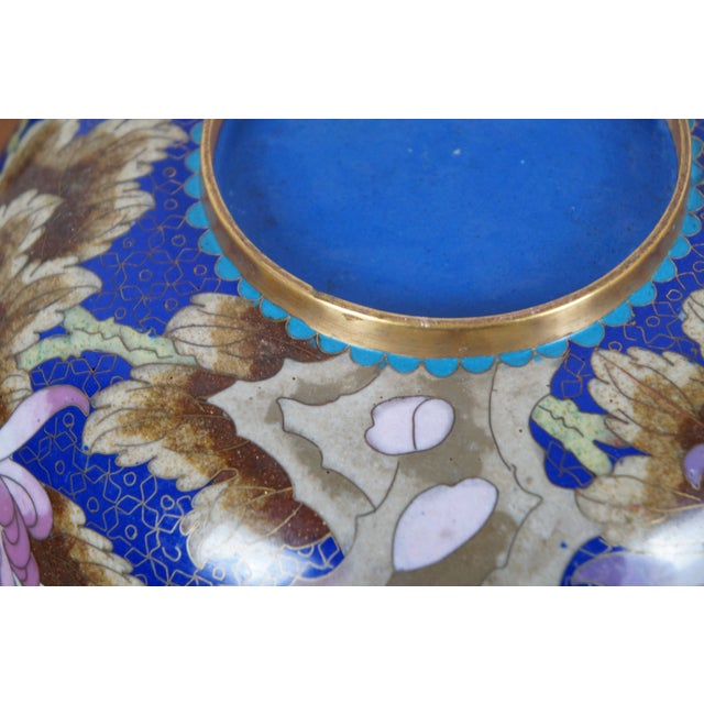 Mid 20th Century Chinese Cloisonne Floral Chrysanthemum Butterfly Scalloped Centerpiece Bowl For Sale - Image 12 of 12