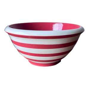 Late 20th Century Terramoto Pottery San Francisco Red and White Striped Mixing Bowl 9.25"