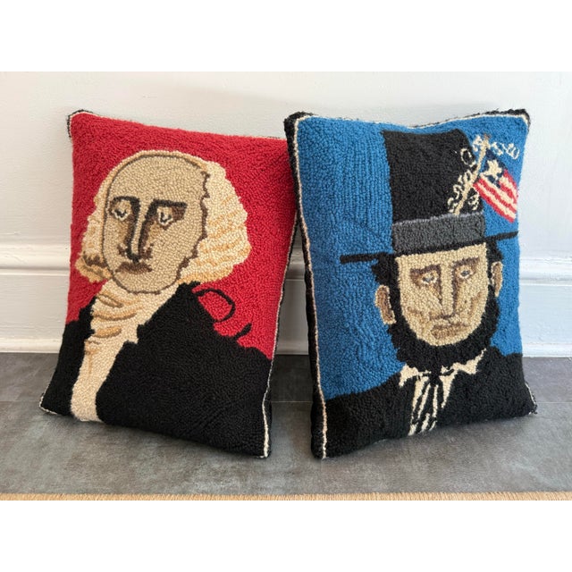 Textile Vintage Hooked Wool Presidential Pillows, a Pair For Sale - Image 7 of 7