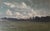 Small antique oil painting of an expansive landscape under clouds. Original and one of a kind. The medium is oil on board....