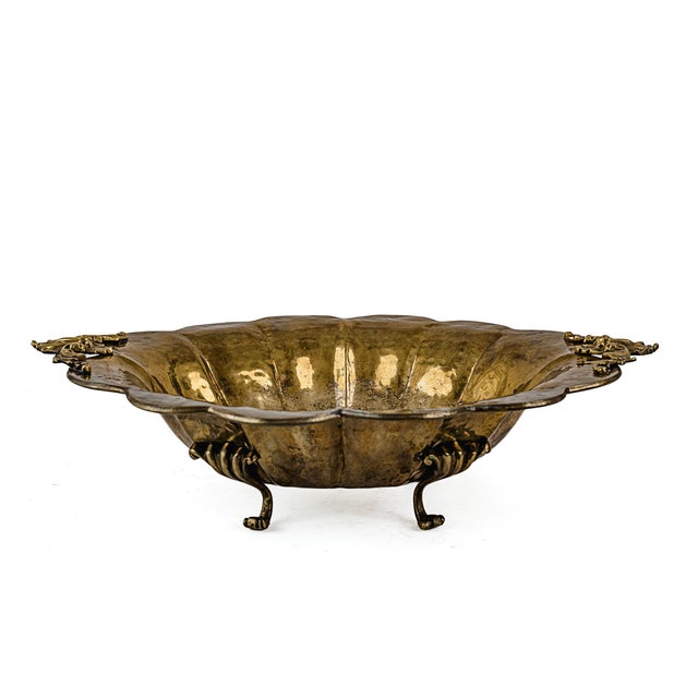 Mid 20th Century Vintage Antique Hammered Brass Rococo Revival Footed Bowl For Sale - Image 5 of 14