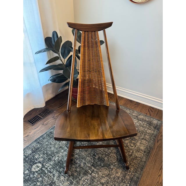 Mid-Century Modern 1960s Walnut & Rattan Rocking Chair Attributed to Arthur Umanoff for Washington Woodcraft For Sale - Image 3 of 7