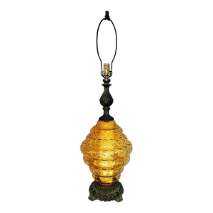 Midcentury Amber Bubble Glass Table Lamp
