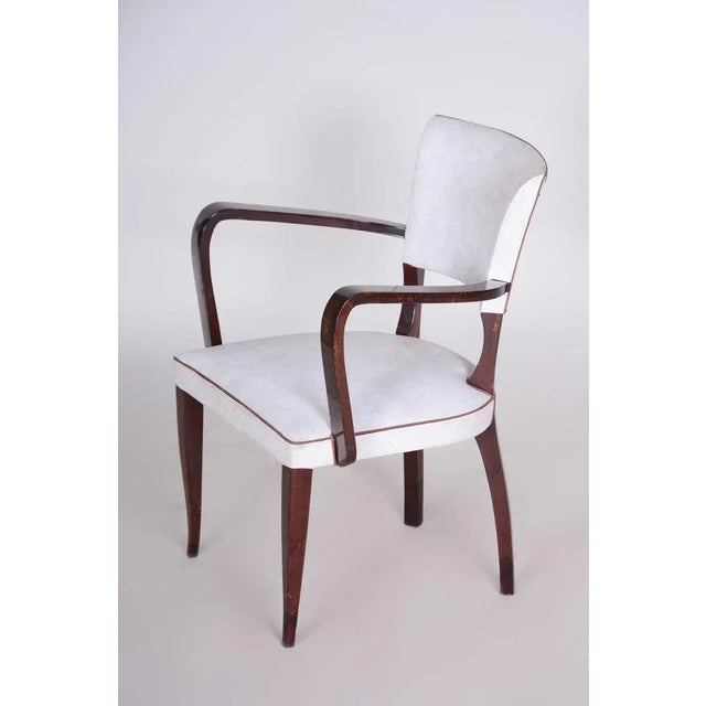 Art Deco White Armchair in Artificial Leather & Beech, France, 1930s For Sale - Image 4 of 9