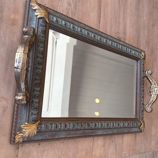 Gilt and Verdigris Mirrored Serving/Vanity Tray For Sale In Los Angeles - Image 6 of 8