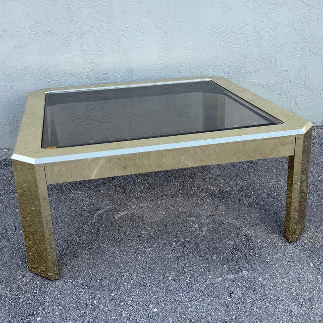 Vintage Art Deco Gold and Smoked Glass Coffee Table For Sale - Image 4 of 8