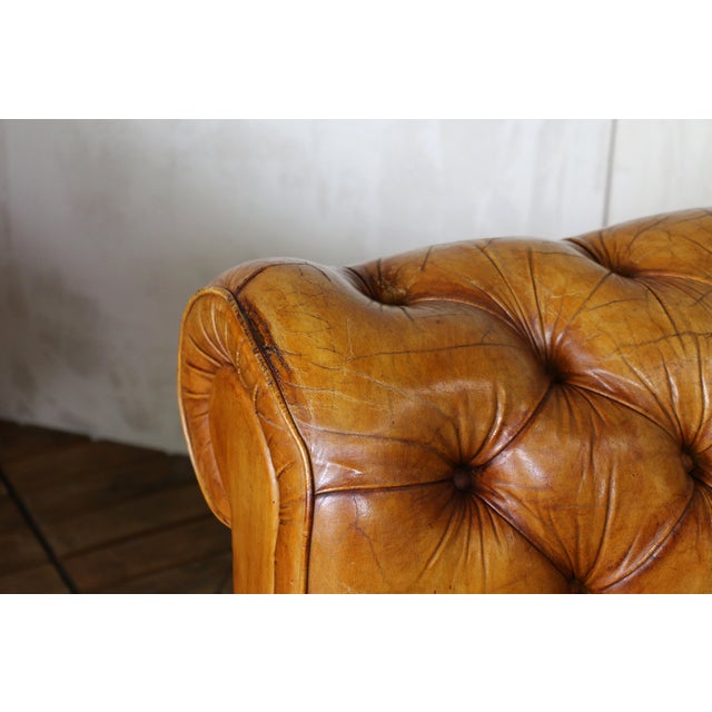 Vintage Pair of Brown Honey Leather Chesterfield Club Chairs — England, Circa 1950 For Sale - Image 13 of 18